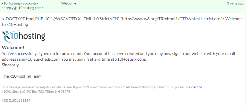free web hosting for wordpress x10hosting email received