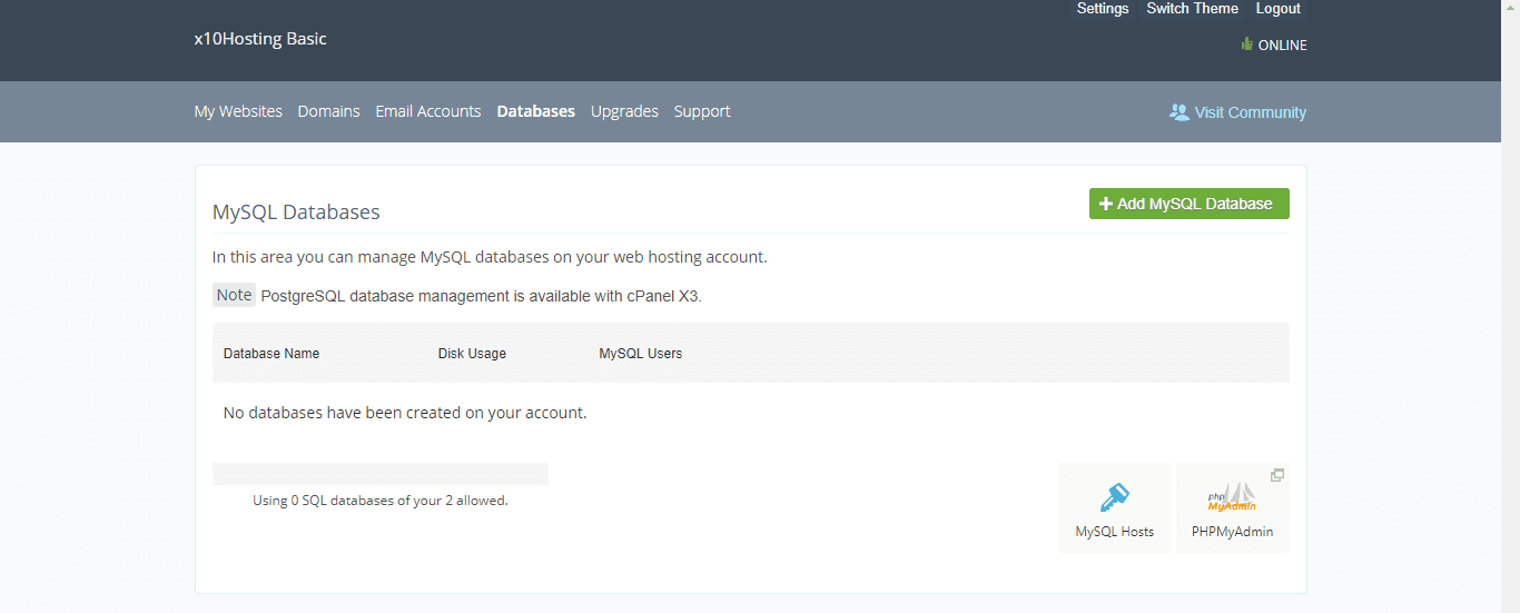 free web hosting for wordpress x10hosting cpanel add mysql database