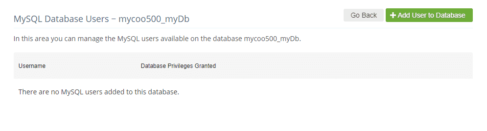 x10hosting cpanel mysql database user add