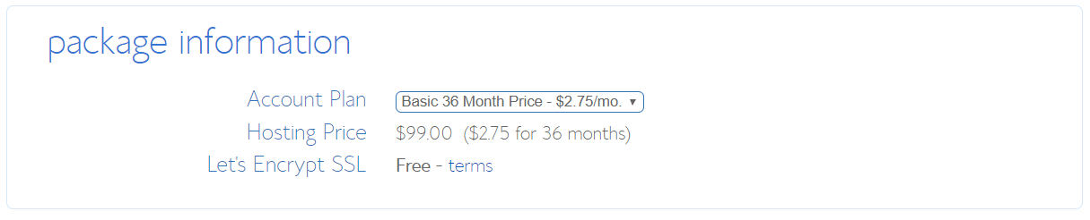 bluehost create account package information
