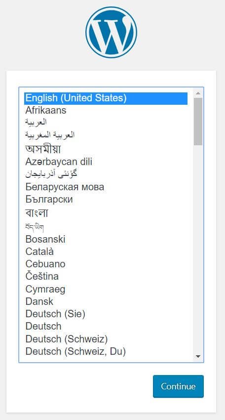 wordpress configuration select language