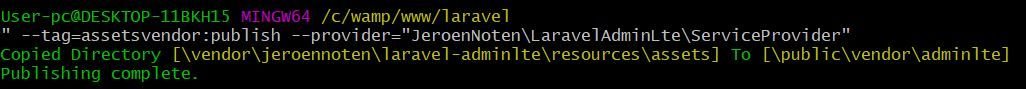 integrate adminlte in laravel php artisan vendor publish --provider=JeroenNoten-LaravelAdminLte-ServiceProvider --tag=assets