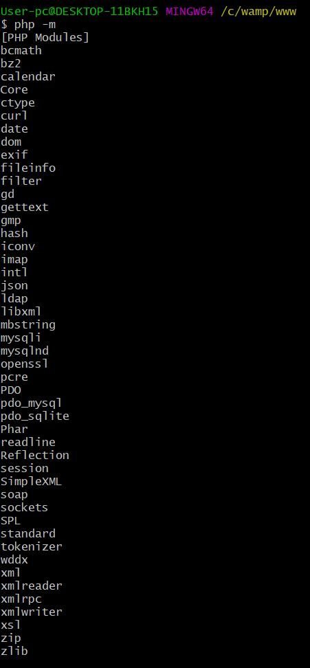 php -m check php modules