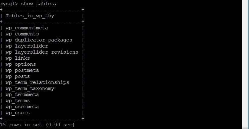 mysql command - show tables