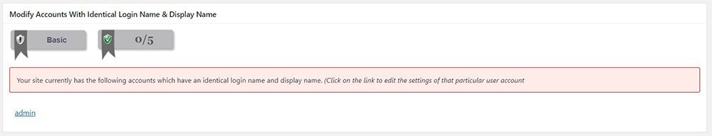 All In One WP Security & Firewall - User Accounts - Display Name - Modify Accounts With Identical Login Name & Display Name