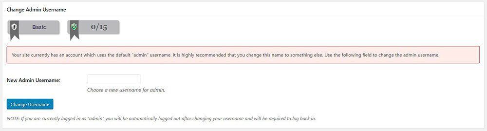 All In One WP Security & Firewall - User Accounts - WP Username - Change Admin Username