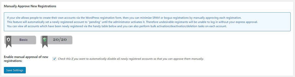 All In One WP Security & Firewall - User Registration - Manual Approval - Manually Approve New Registrations
