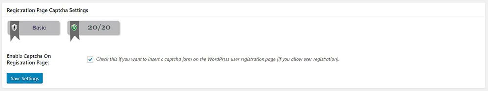 All In One WP Security & Firewall - User Registration - Registration Captcha - Registration Page Captcha Settings