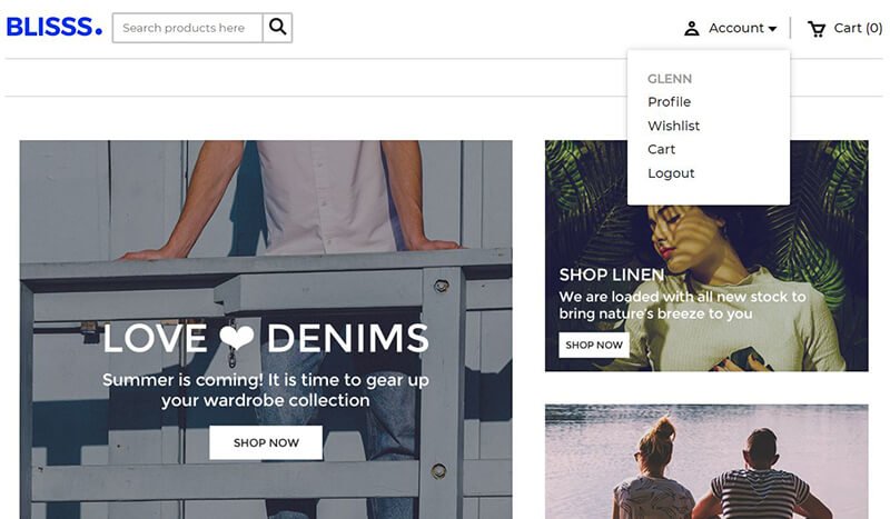 Bagisto customer page