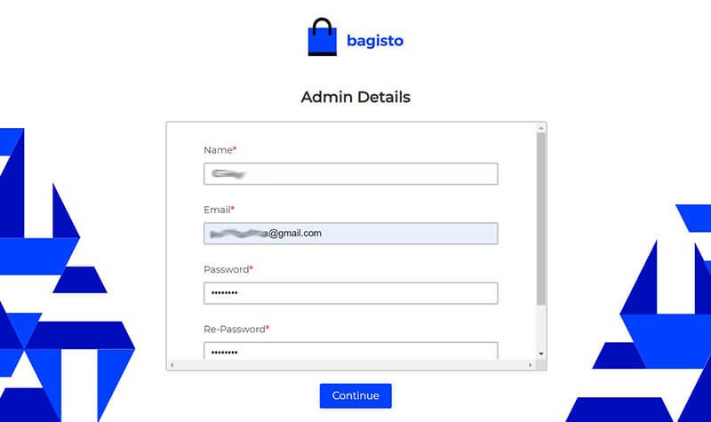 Setup Bagisto Using GUI Installer - admin details