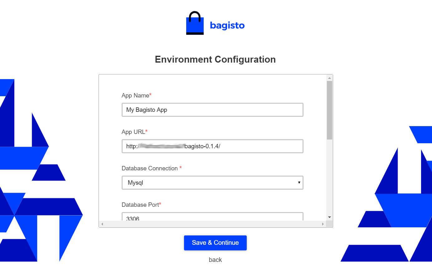 Setup Bagisto using GUI installer - environment configuration