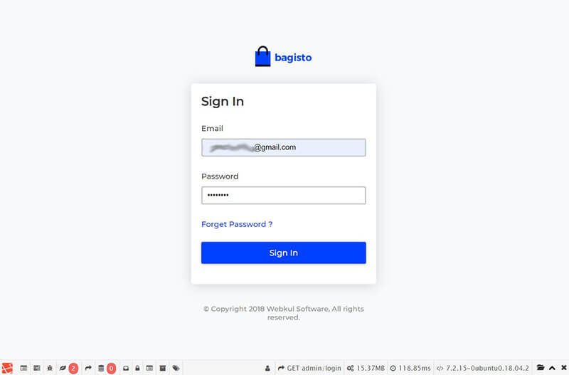 bagisto sign in page