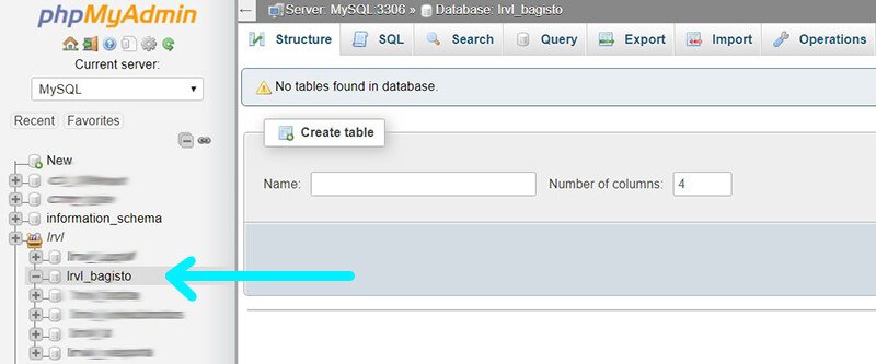 create database using phpmyadmin - set database name