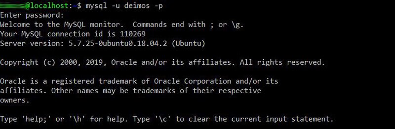 login to mysql using mysql -u database-user -p command