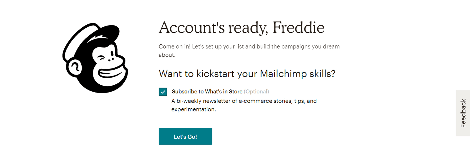 create mailchimp account - account's ready