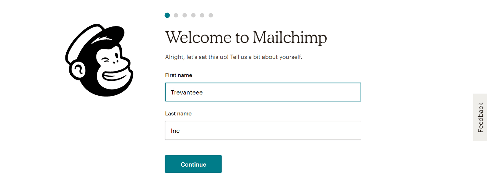 create mailchimp account - provide firstname and lastname