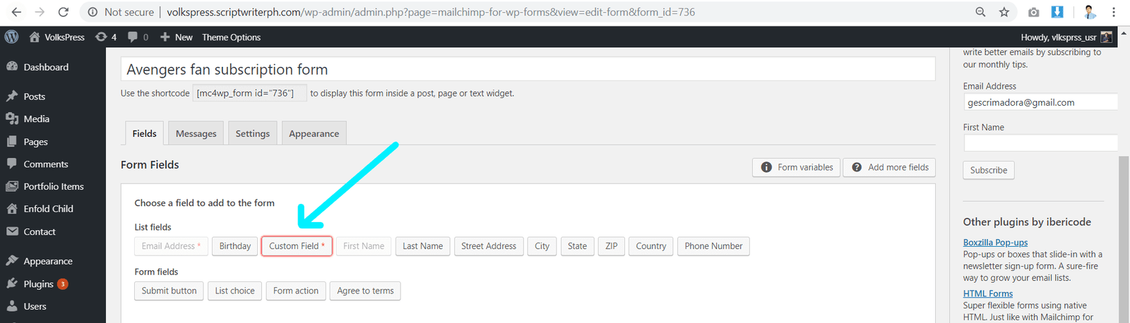 mailchimp for wordpress - renew mailchimp list - new field has been added