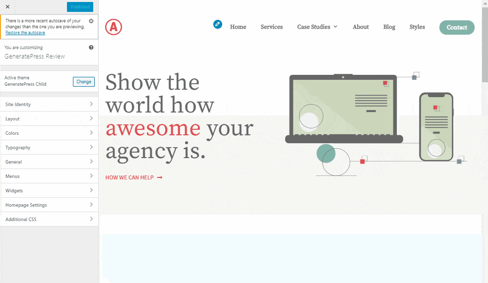 GeneratePress - features and functionalities - realtime Customizer