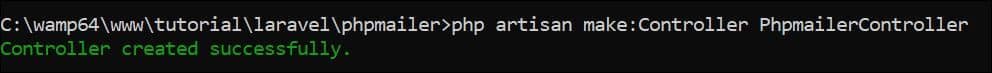 Create PHPMailer controller using php artisan make-Controller PhpmailerController
