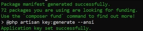Install Laravel - Application key set successfully