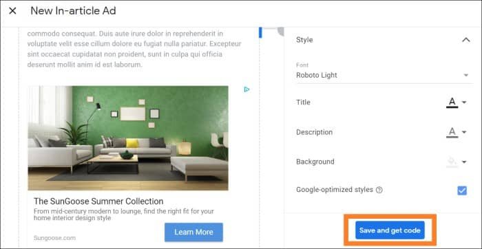 AdSense In-article ad preview
