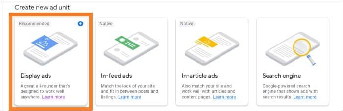 AdSense create Display Ad unit
