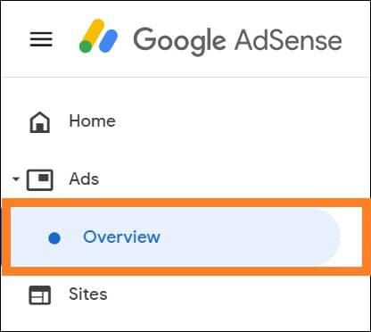 AdSense navigate to Ads Overview