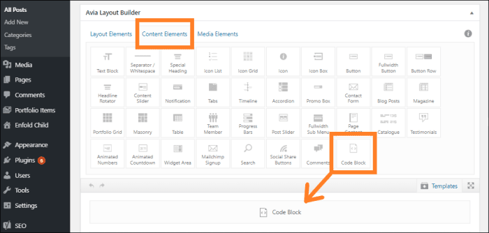Enfold add AdSense code using Code Block element