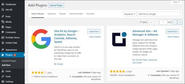 Install and activate Site Kit by Google – Analytics, Search Console, AdSense, Speed plugin