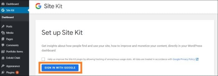 Set up Google Site Kit