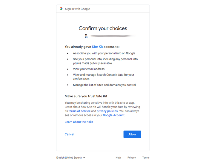 Set up Site Kit by Google - gave Site Kit access to info with this site or app