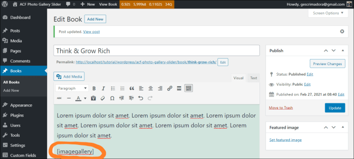 Use image gallery shortcode paste inside WYSIWYG editor