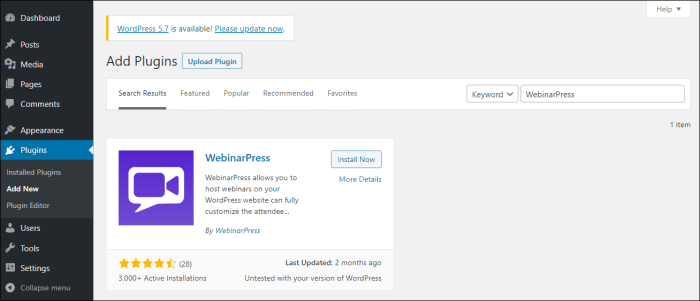 Install WebinarPress plugin by WebinarPress