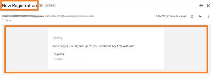 WebinarPress New Registration preview email actual output