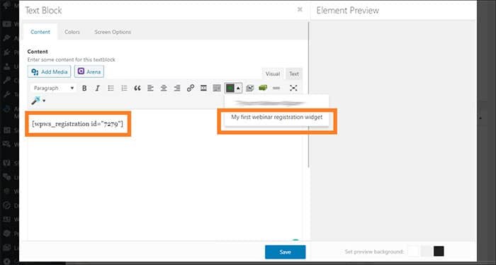 WebinarPress add insert Registration widget shortcode