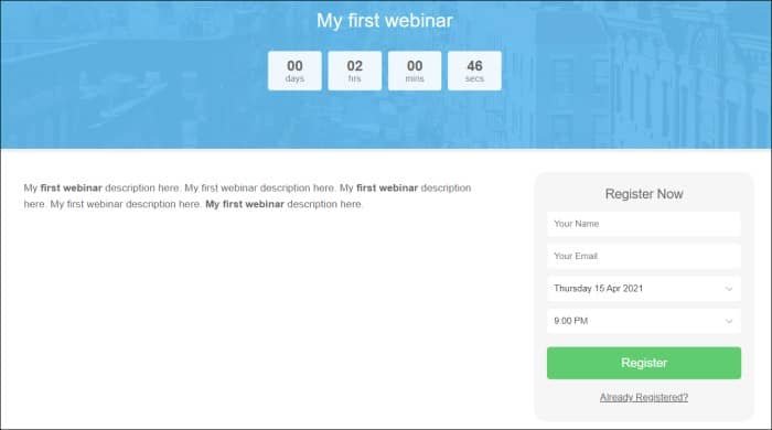 WebinarPress countdown page