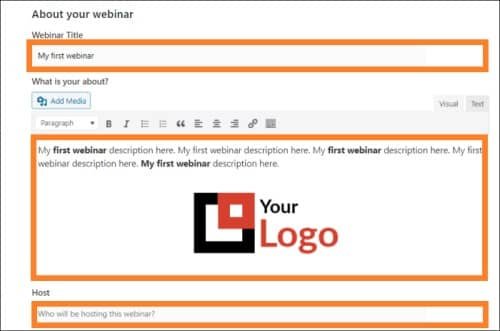 WebinarPress create new webinar provide webinar title, description, and host