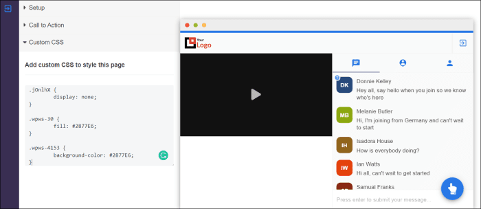 WebinarPress customize Webinar page with preview real-time