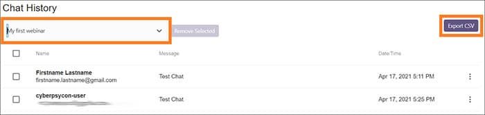 WebinarPress export chat logs to CSV