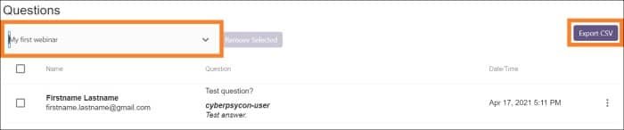 WebinarPress export questions to CSV