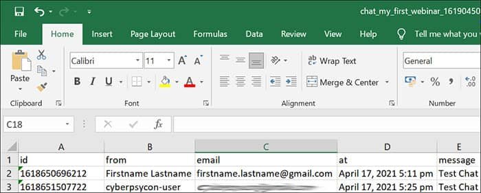 WebinarPress exported chat logs to CSV actual