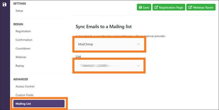 WebinarPress integrate Mailing List MailChimp