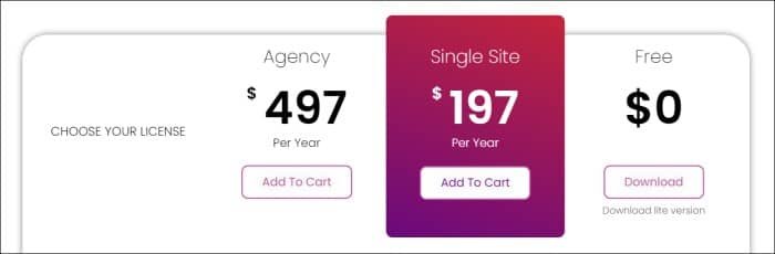 WebinarPress plans - agency, single site, free